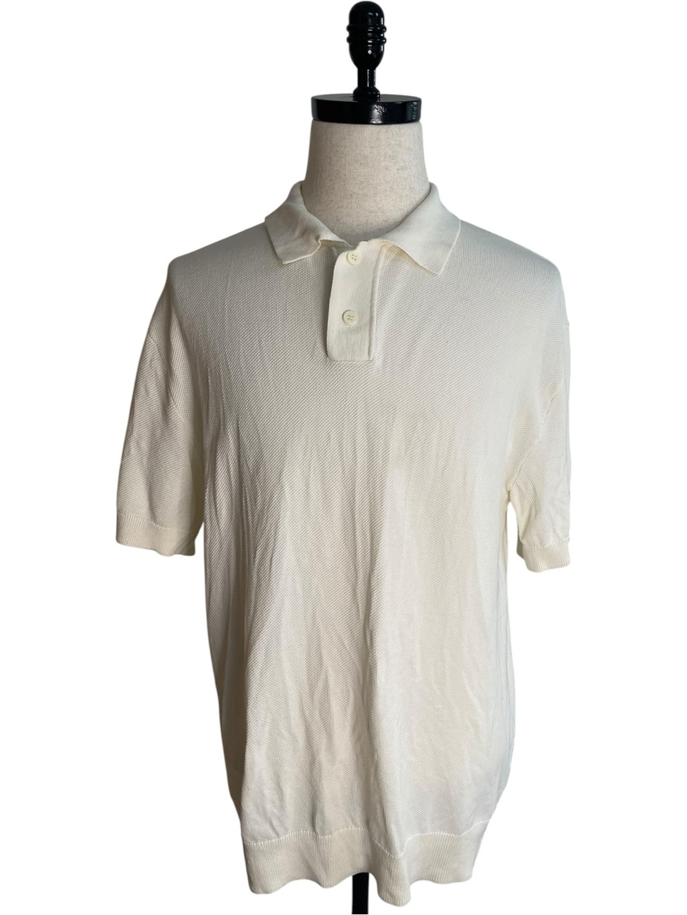 Zara Man Textured Knit Polo Ivory